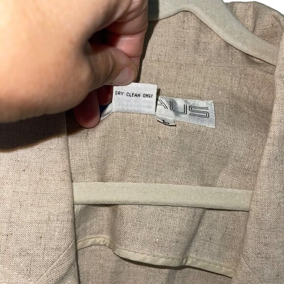 Chaus Vintage 80s Womens Blazer Size Large Tan Long Sleeve Pockets Linen - Picture 10 of 10